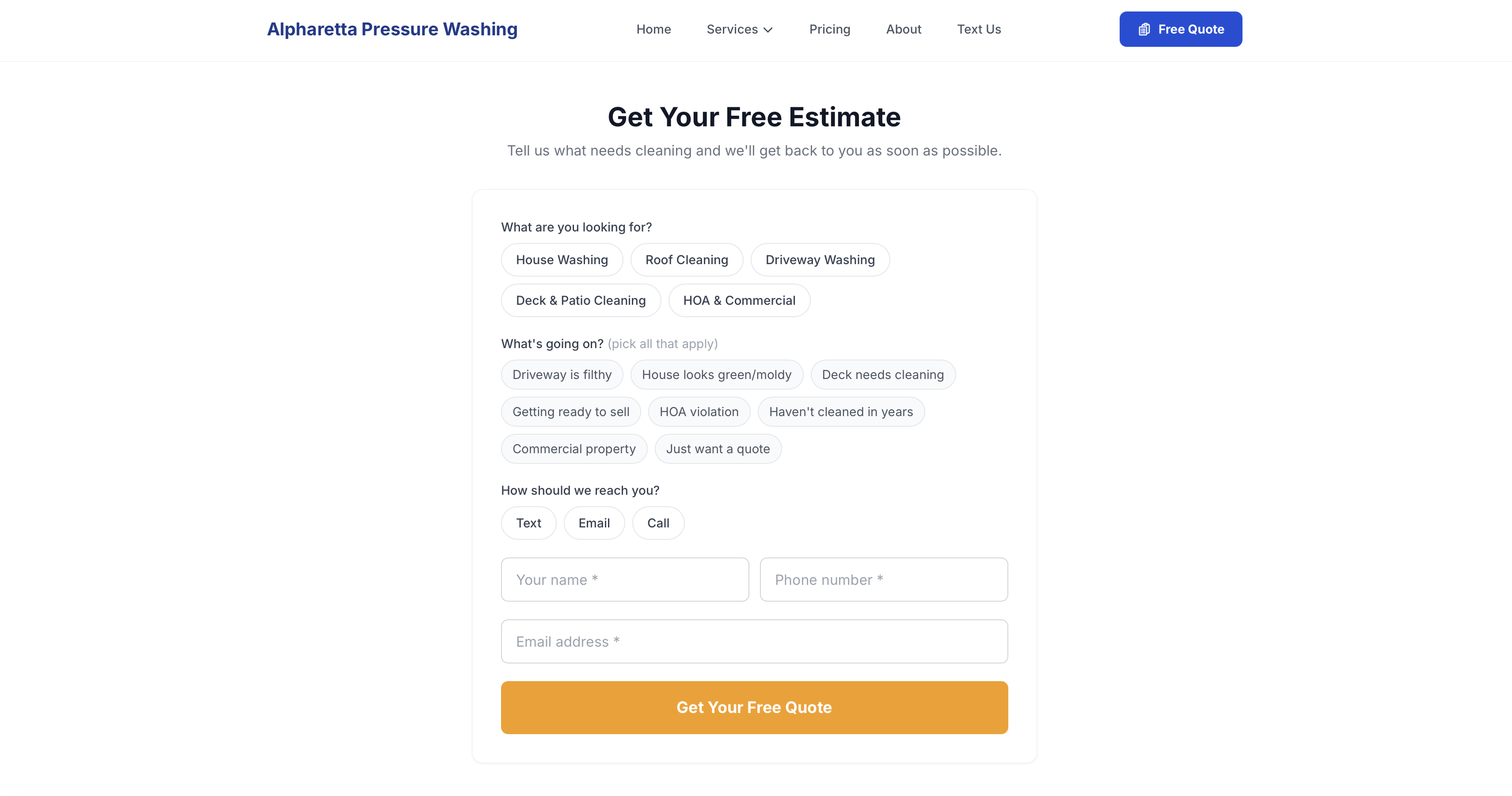 Interactive quote form with tag picker