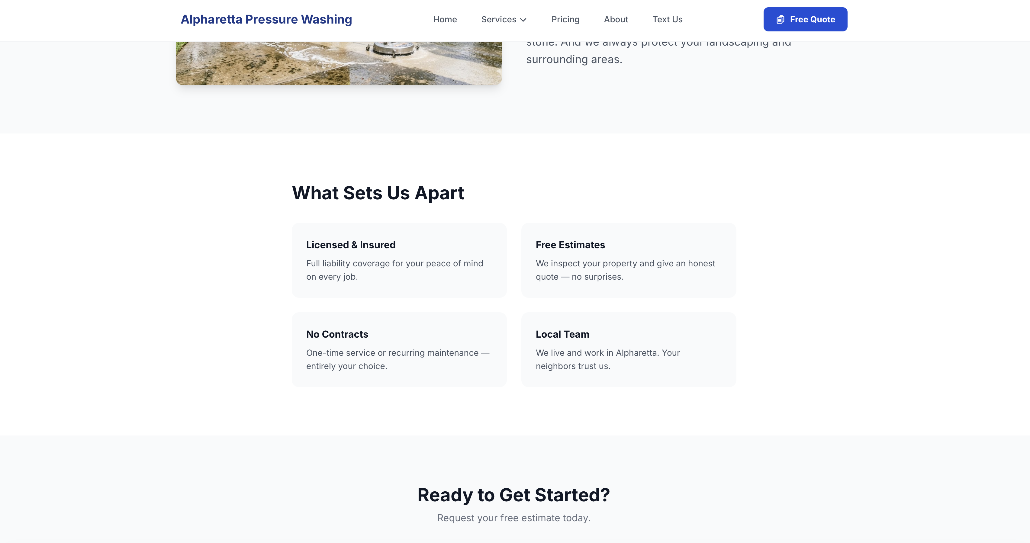 "What Sets Us Apart" — trust signals grid